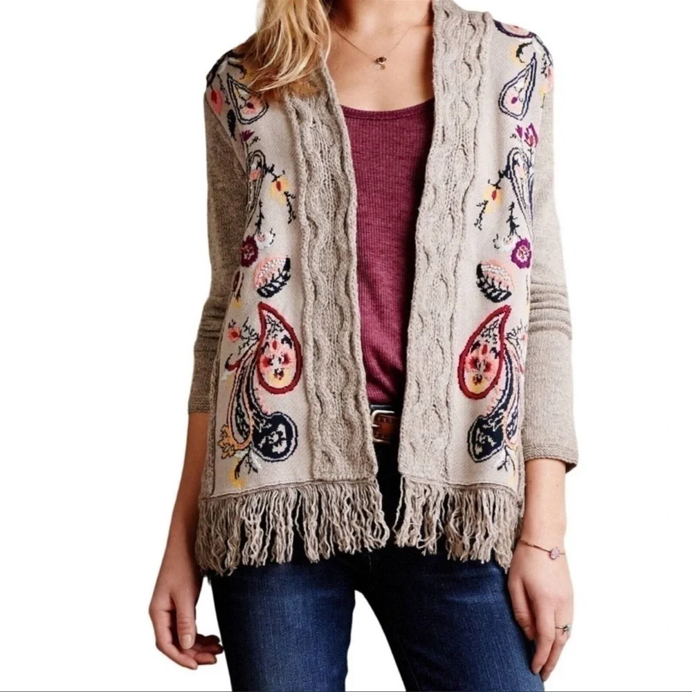 Anthropologie Sleeping On Snow Paisley Open Folklore Cardigan Size Medium Women - Picture 1 of 11